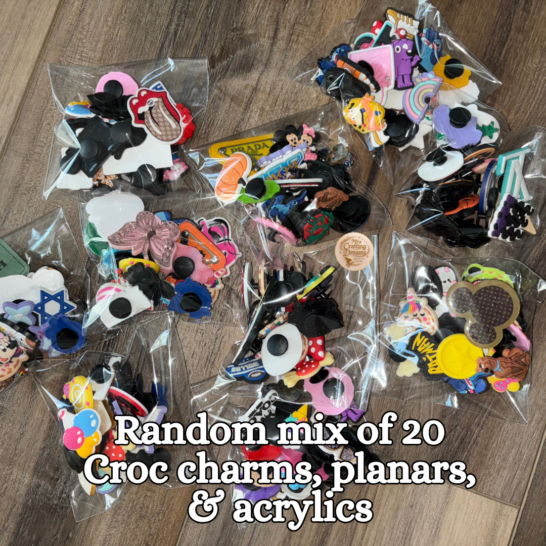 Mystery Grab Bag – Random Mix of 20 Croc Jibbitz, Planars, Acrylics & More!