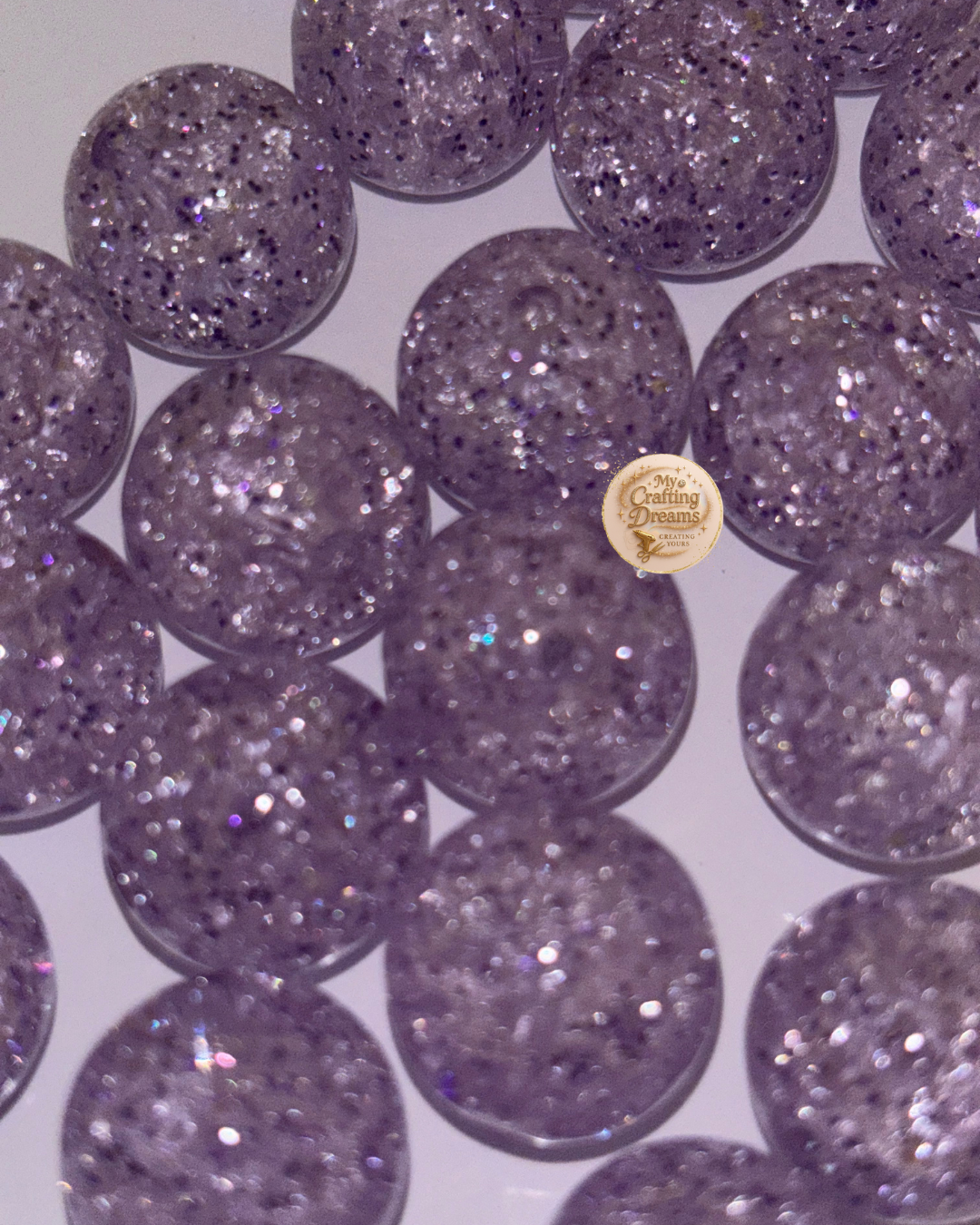15mm Glitter Crackle Beads (Pastel, Clear, Lavender)