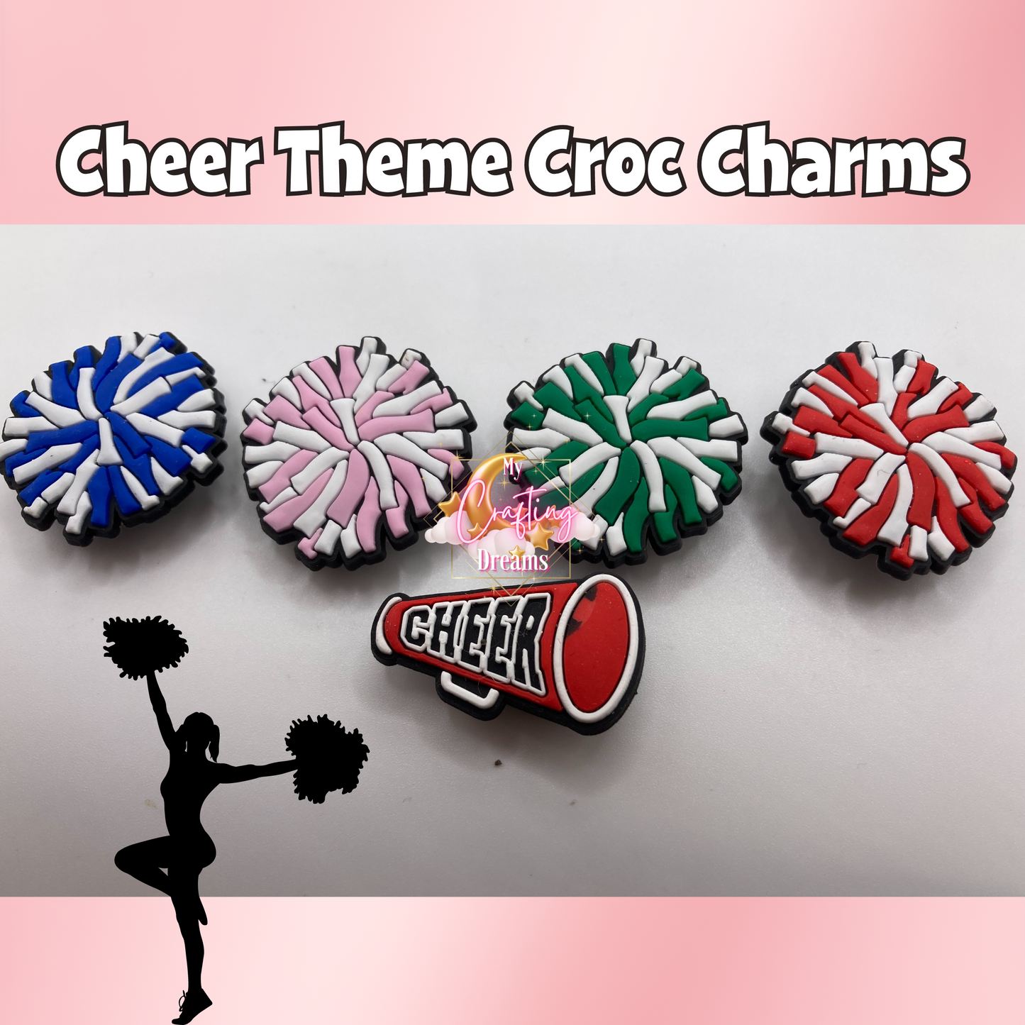 Cheer Theme Rubber Croc Charms