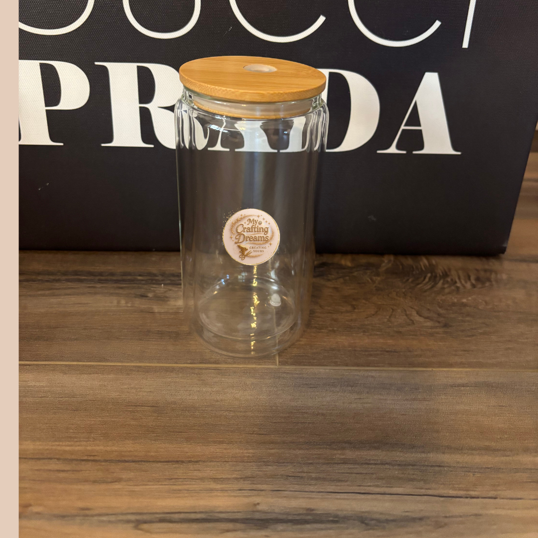 16oz Double Wall Glass Can – Pre-Drilled with Stopper & Straw